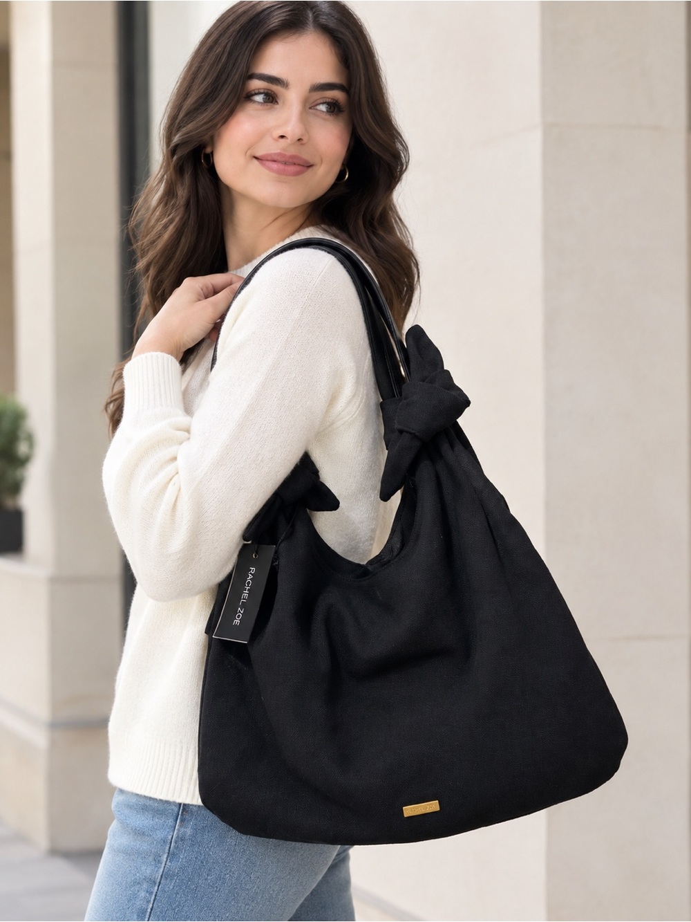 NWT Rachel Zoe Monica Knot Black Shoulder Tote Bag
95% cotton